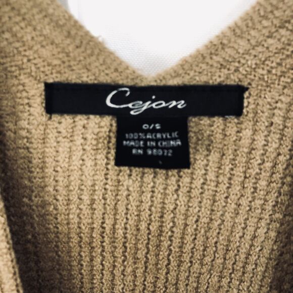 Cejon Basic Knit Women's Poncho Wrap Tan One Size Fringe - Picture 7 of 8